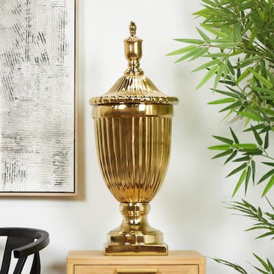 Gold Ceramic Tall Decorative Jars with Grooves