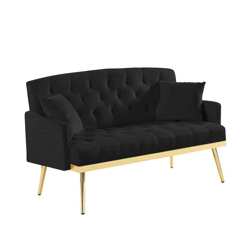55.5" Velvet 2-Seater Sofa with 2 Pillows, Contemporary Design, and Easy Assembly