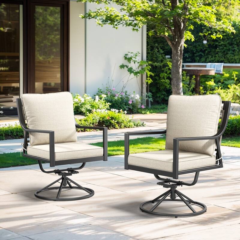High Back Outdoor Swivel Chair Patio Chairs Set of 2 - Beige