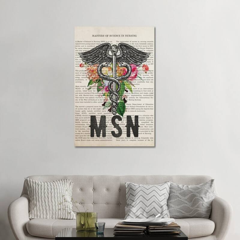 iCanvas "MSN, Masters of Science in Nursing with Flowers Print" by Aged Pixel Canvas Print - 48x32x1.5