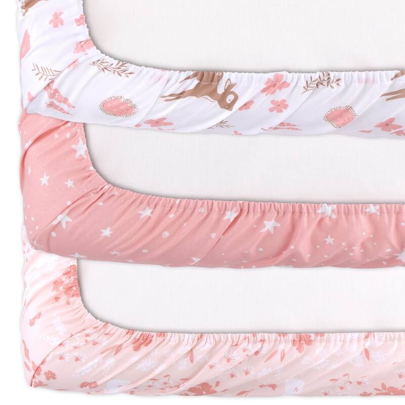 The Peanutshell Woodland Floral Mini Crib, Playard Sheet 3 Pack Set
