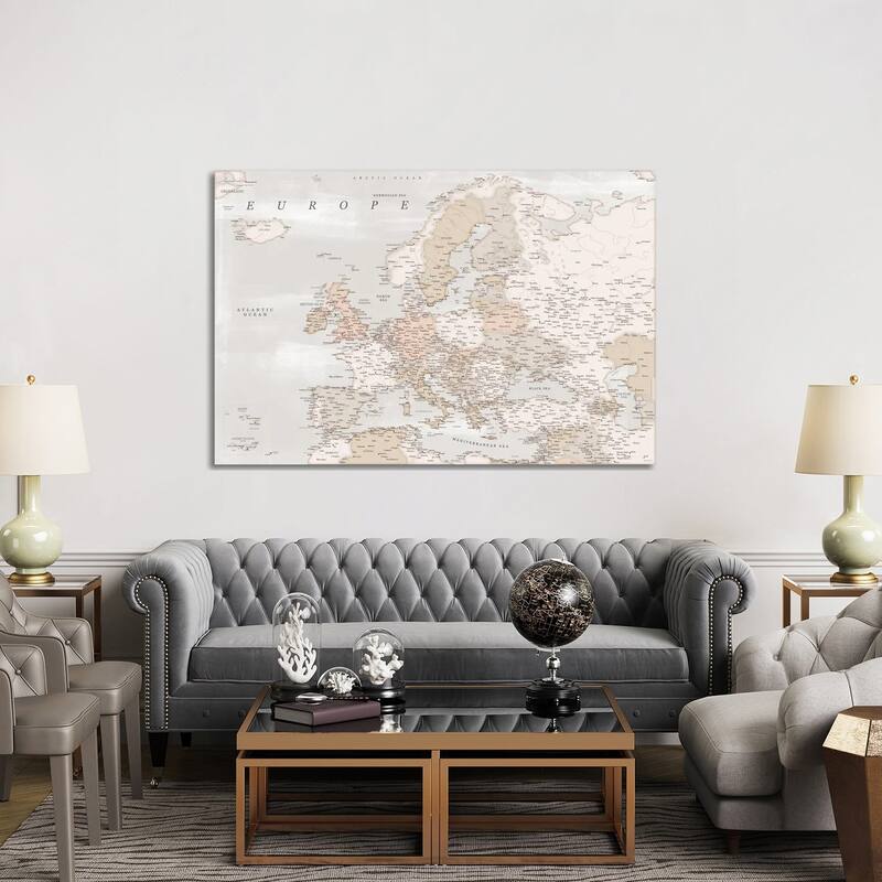 iCanvas "Detailed Map Of Europe In Distressed Brown" by blursbyai Canvas Print