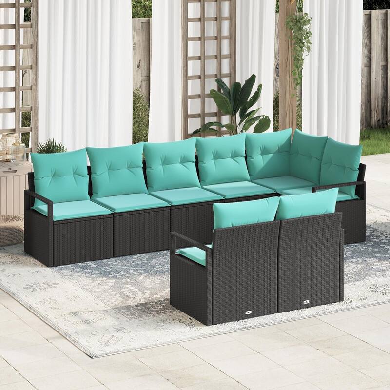 vidaXL 9 Garden Sofa Set with Cushions Black Poly Rattan - 113 x 48 x 27.2 - Black without table