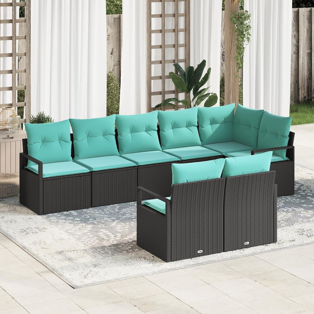 vidaXL 9 Garden Sofa Set with Cushions Black Poly Rattan - 113 x 48 x 27.2