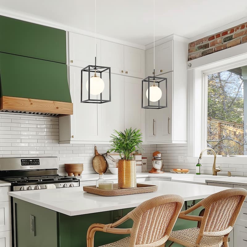 1-Light Modern Globe Glass LED Pendant Lights Kitchen Island Lights for Dining Room