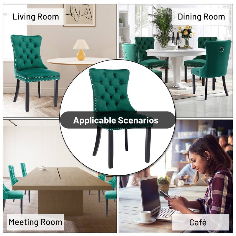 Set of 2 Modern Glam Velvet Dining Chairs - Armless TuftedAccent Side Chairs with Nailhead Trim & Ring Handle