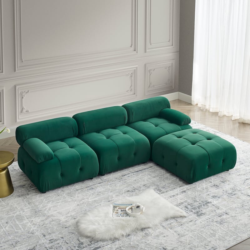 Green 93'' Modular L-Shaped 4 Seat Sectional Sofa with Reversible Ottoman, Button Tufted Design and Comfortable Cushions