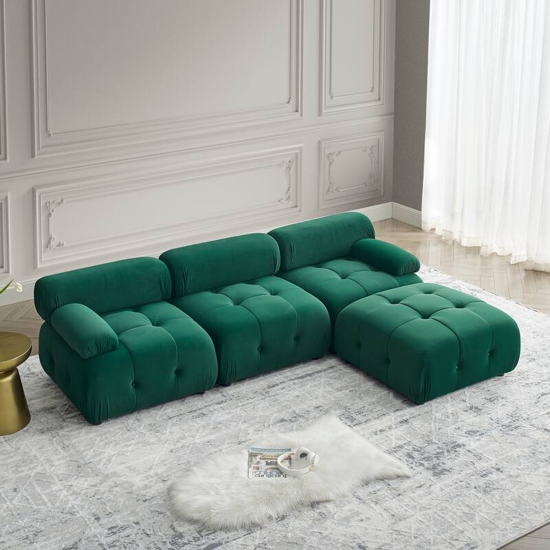 Roomfitters Modular Sectional Sofa with Button Tufting, DIY L-Shape Design and Reversible Ottoman