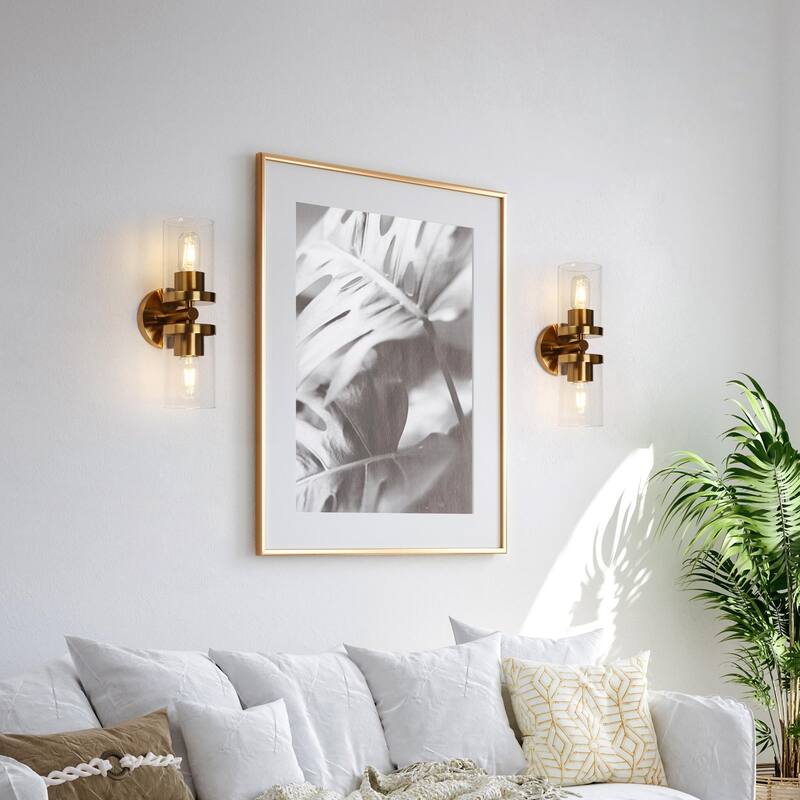 Mid-century Modern Glam 2-Light Reversible Cylinder Clear Glass Bathroom Sconce Lights - 13.8'' H x 4.7'' W x 5.5'' D