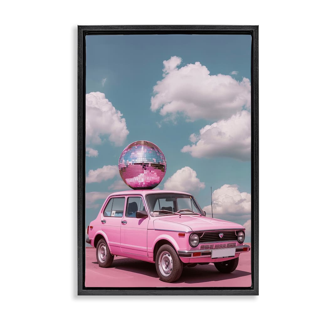 Stupell Disco Ball Car & Clouds Framed Floater Canvas Wall Art Design By LSR Design Studio