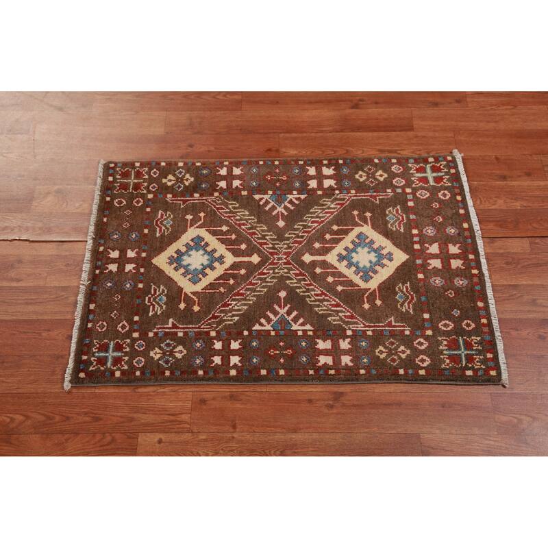 Brown Kazak Oriental Accent Foyer Rug Hand-Knotted Wool Carpet - 2'0"x 3'0"