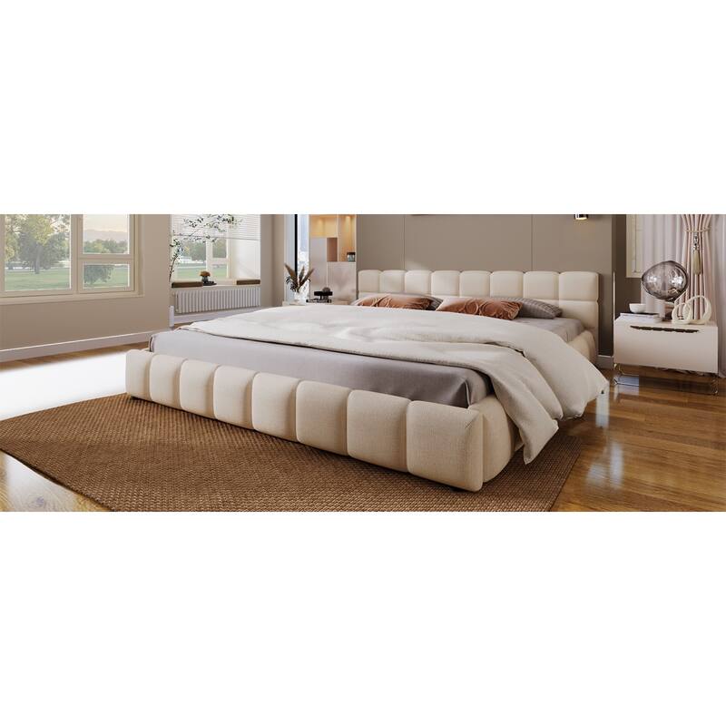 Roomfitters King Chenille Upholstered Bed with Checkerboard Headboard