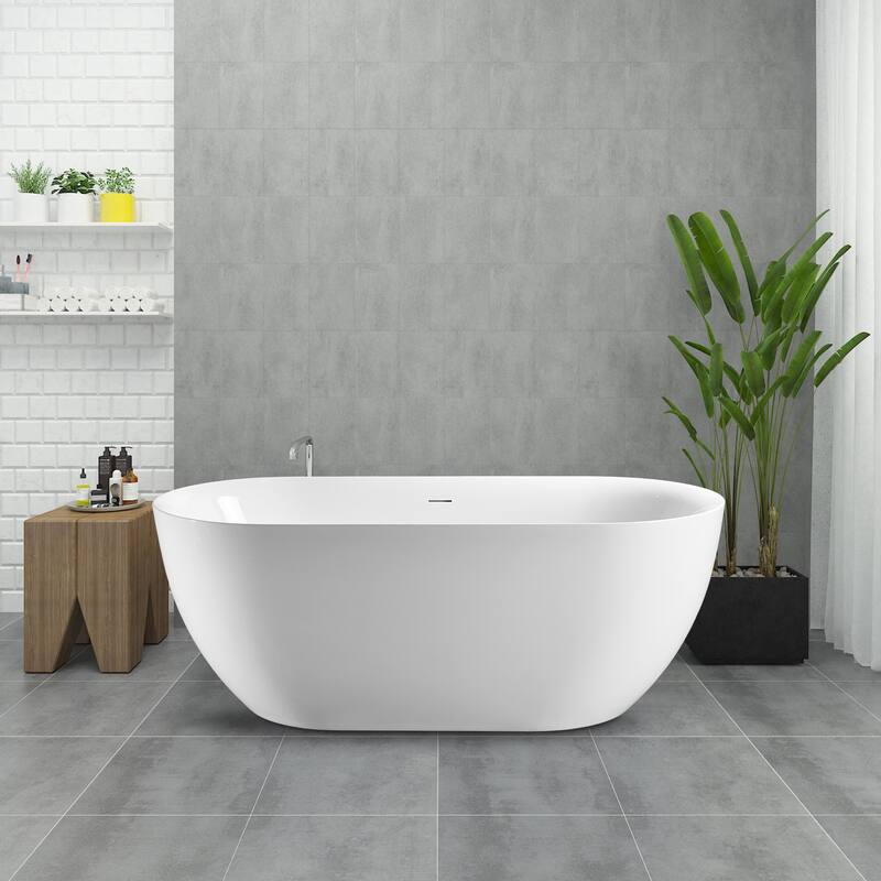Freestanding Pure Acrylic Sheet Bathtub With Drainage and Overflow - 63 in.L*30 in.W