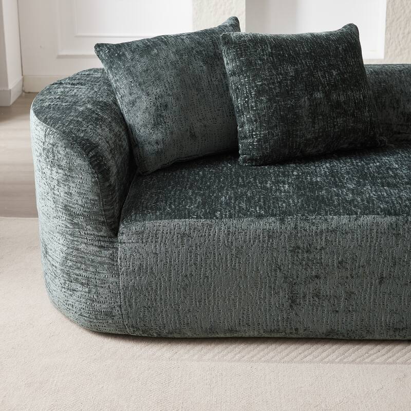 Curved Upholstered Loveseat Sofa Chenille Cloud Couch 4-Seater Chaise Lounge with 4 Throw Pillows for Living Room Recliner