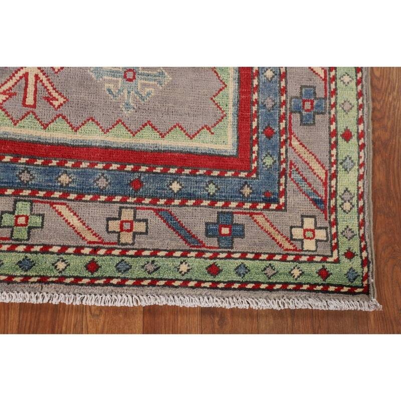 Kazak Foyer Rug Handmade Traditional Grey Wool Carpet - 3'4" x 4'9"