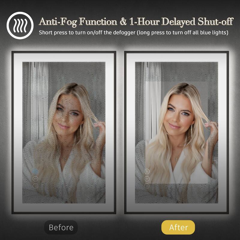 Extra Large Black Frame LED Bathroom Vanity Mirror with 3 Years Warranty and UL Certified