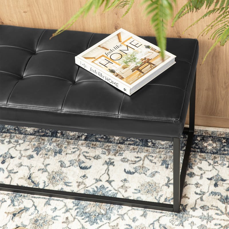 Glitzhome 45"W Modern Black Tufted Upholstered Bench with Metal Frame Legs - 45"W x 19"H x 17.5"D