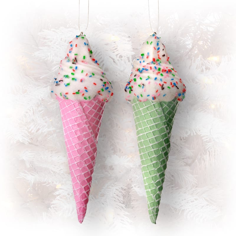 7" Plastic Ice cream Cone Ornament Set Of 6