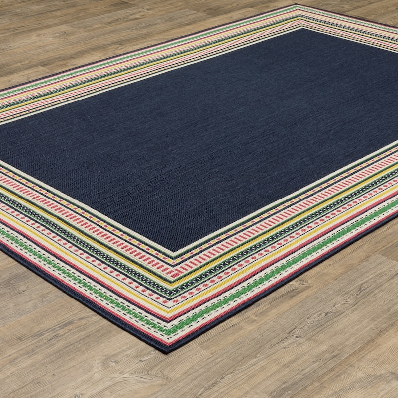 Harlowe Multi-Stripe Border Navy/ Multi Area Rug