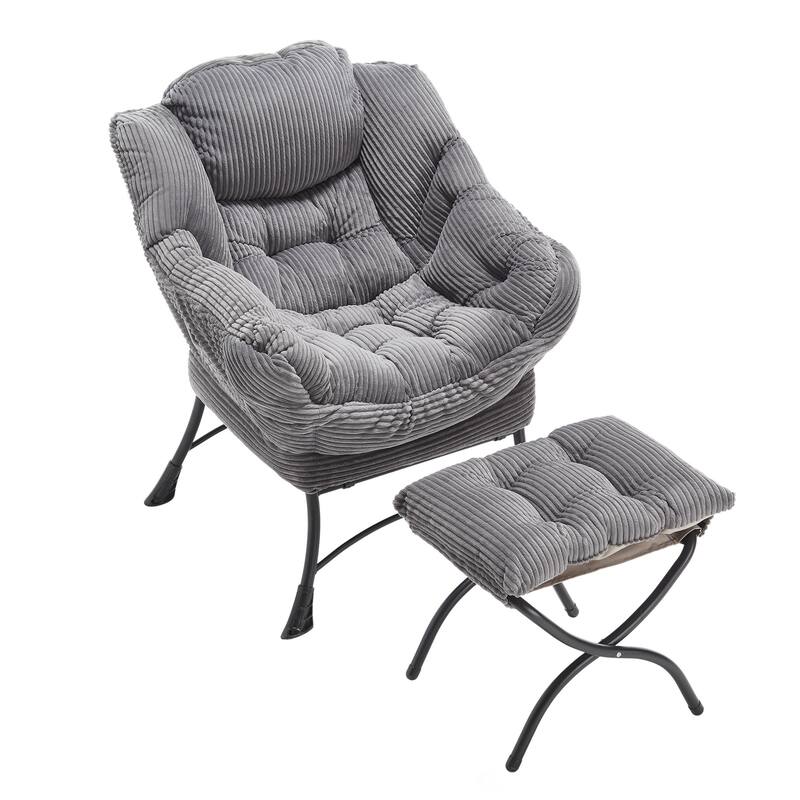 Modern Lounge Accent Chair with Armrests and a Side Pocket, Leisure Upholstered Sofa Chair Reading Chair with Footrest