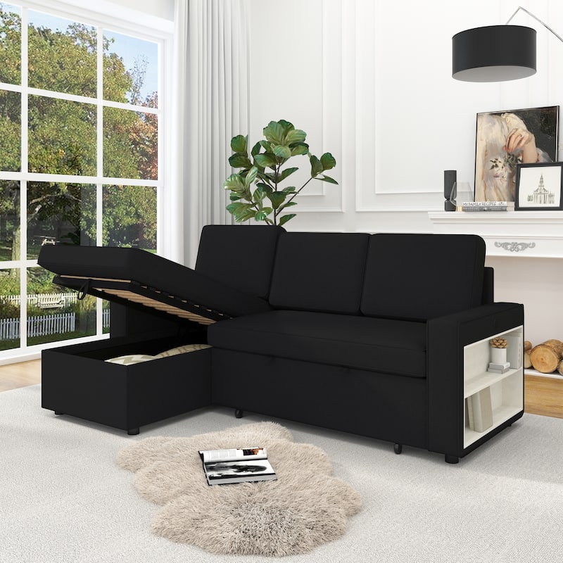 L-Shaped Couch Convertible Sofa Bed with Storage Chaise