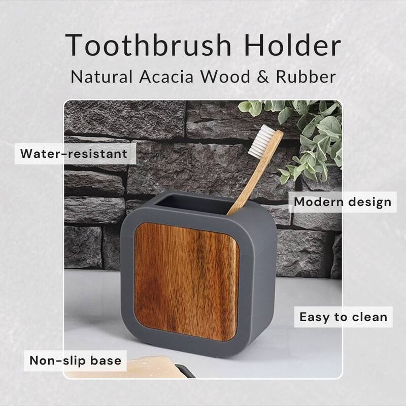 Modern Toothbrush Holder Rubber and Wood - 4.3 L x 2 W x 4.4 H