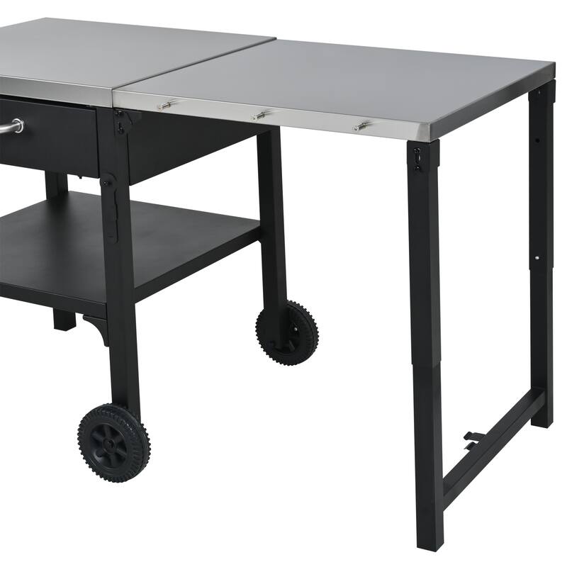Portable Foldable Outdoor Kitchen Prep Station, BBQ Grill Cart with Expandable Top and Storage for Patio