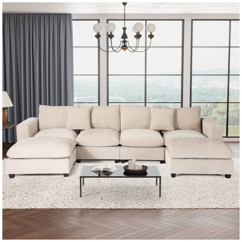 Lucca 6-Piece Chenille Upholstered Modular Sectional with USB Port