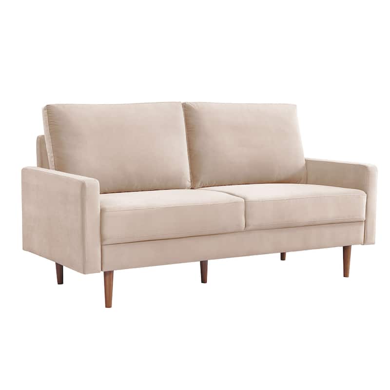 HomeRoots 69" Beige Velvet Sofa With Dark Brown Legs - 69