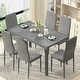 preview thumbnail 4 of 22, Grondin Modern Style 7-Piece Dining Room Table Set with Tempered Glass Tabletop and 6 PU Leather Upholstered Chairs Grey
