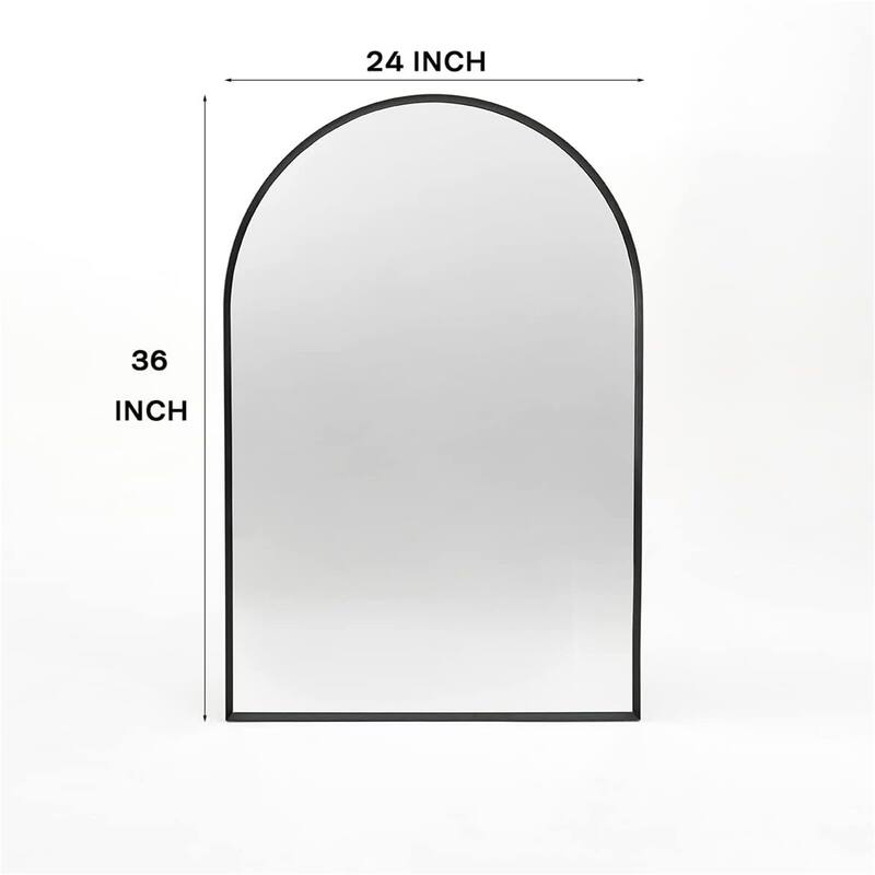 24"x36" Metal Framed Arched Mirror with Shatterproof Film and Hooks