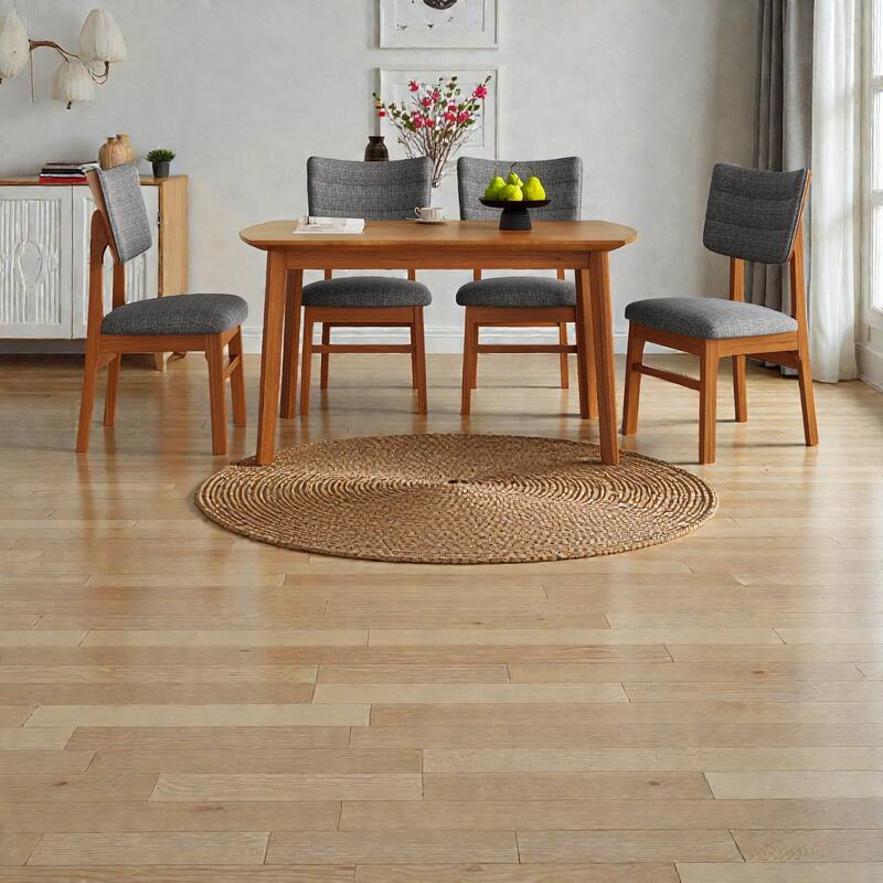 5-Piece Farmhouse Dining Table Set for 4, Oval Wood Kitchen Table with 4 Upholstered Chairs, Rubberwood Frame Dinette Set