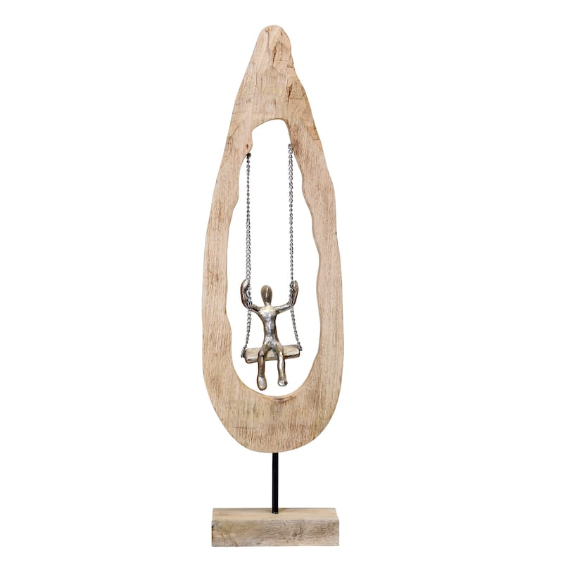 StyleCraft Wood Figure Swing In Log - Natural