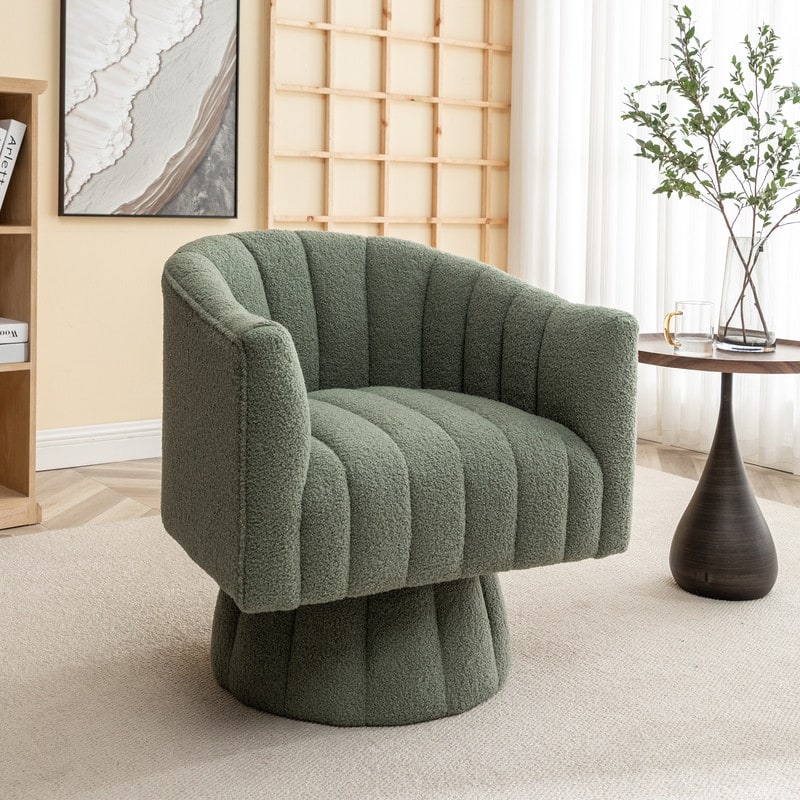 SEYNAR Modern Glam Velvet Upholstered Round Swivel Accent Barrel Chair
