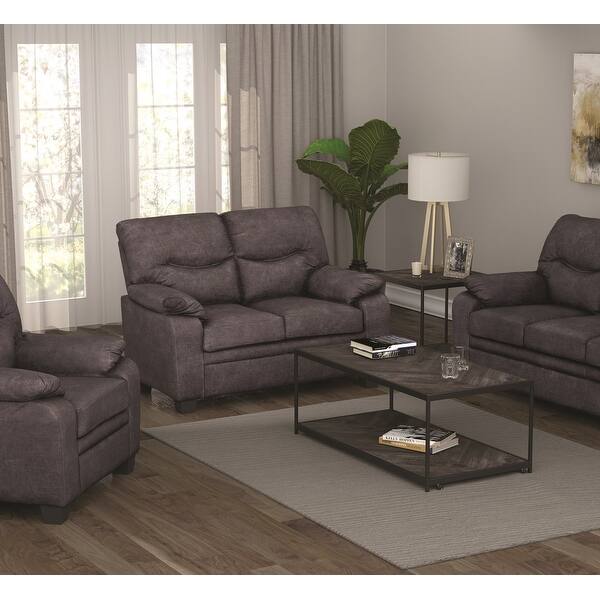 Meagan Charcoal Pillow Top Arms Upholstered Loveseat Bed Bath