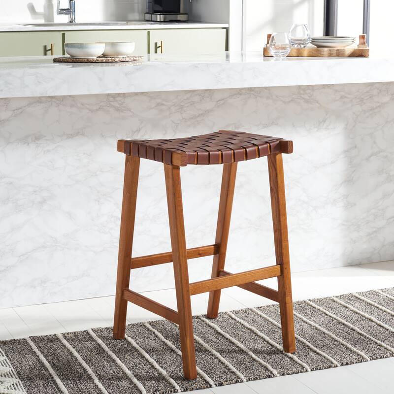 SAFAVIEH Remzija 30-inch Woven Leather Rectangle Bar Stool - 20" W x 19" D x 30" H