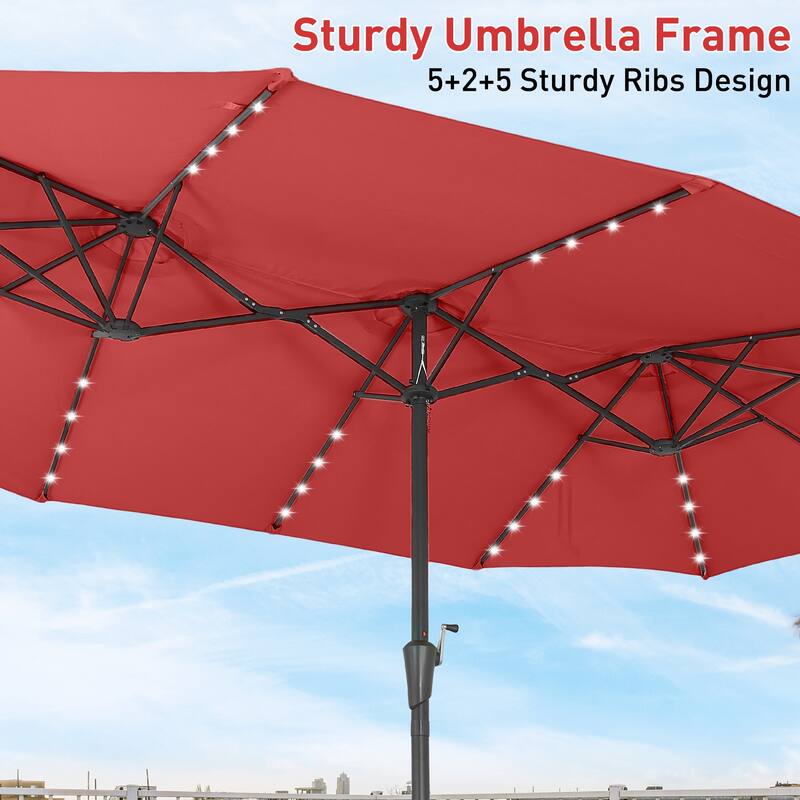 15ft Patio Umbrella Outdoor Market Umbrella with Base and LED Lights