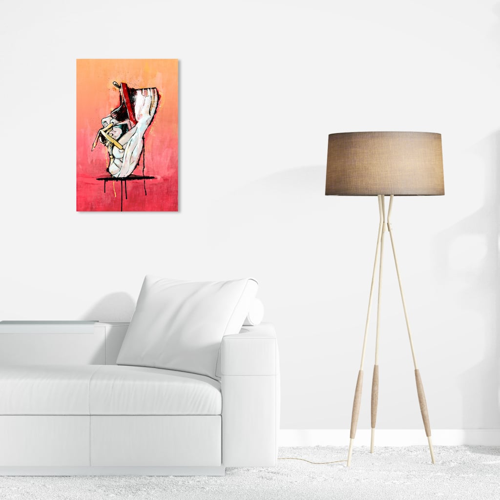 Wynwood Studio Canvas Fashion and Glam Hype Beast Sneakers White and Coral Glam Wall Art Canvas Print