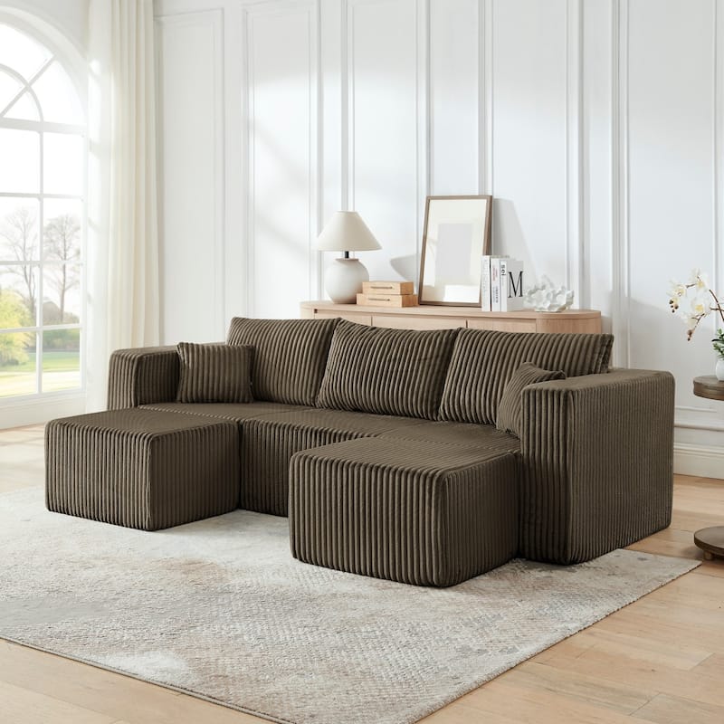 94.1" U-Shaped Sectional Sofa with Two Movable Ottomans