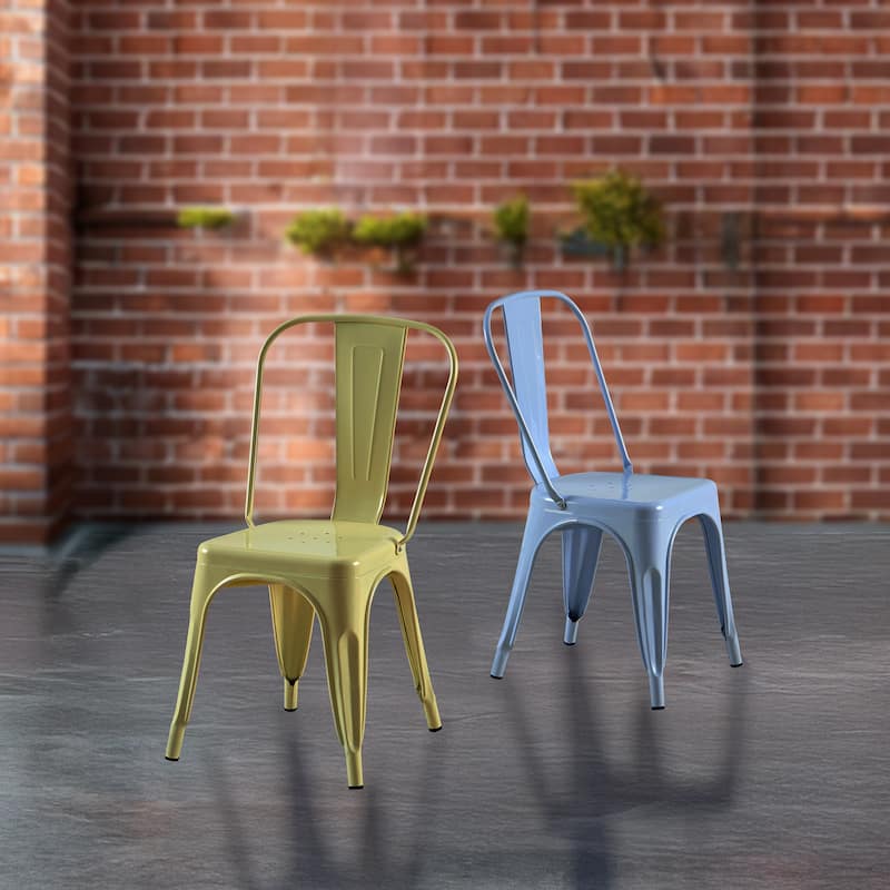 Industrial Metal 18 Inch Stackable Dining Chair Set - Set of 2 - Multi