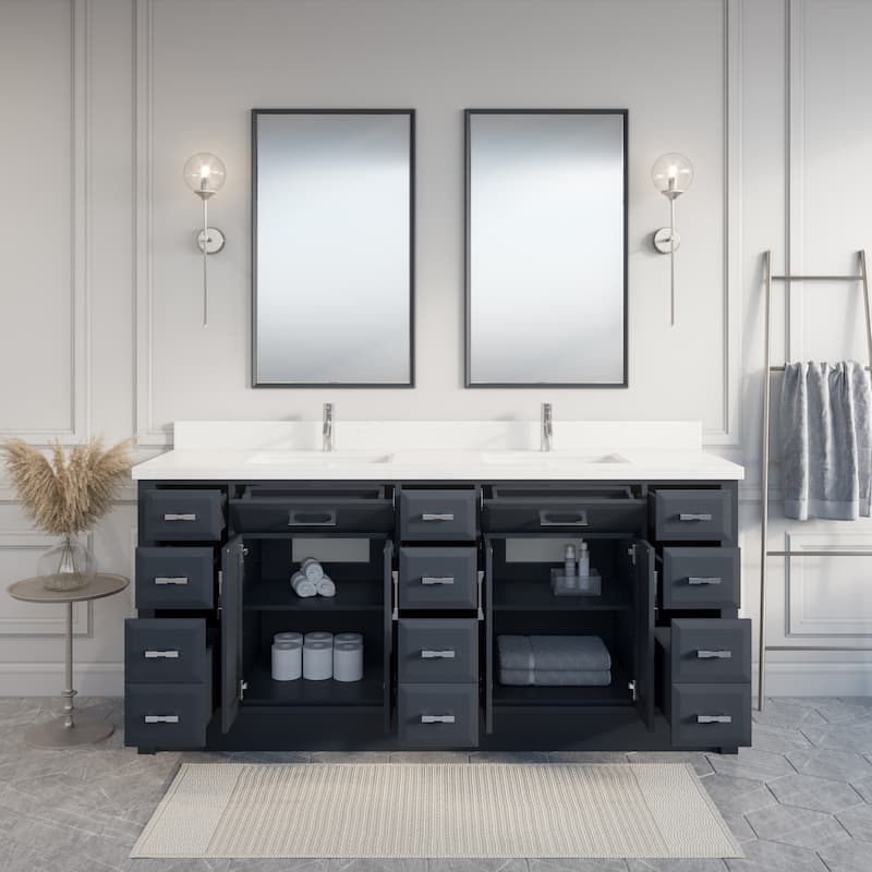 Calumet 75-in Solid Hardwood Bathroom Vanity with Engineered Stone Countertop
