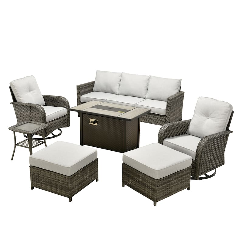 XIZZI 7-piece Outdoor Patio Furniture Set Wicker Chairs with Fire Table