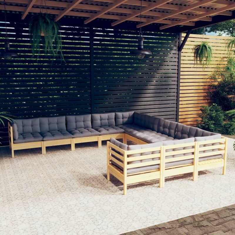 vidaXL Solid Pinewood Patio Lounge Set 11 Piece with Cushions Multi Colors - 25" x 25" x 24.6"