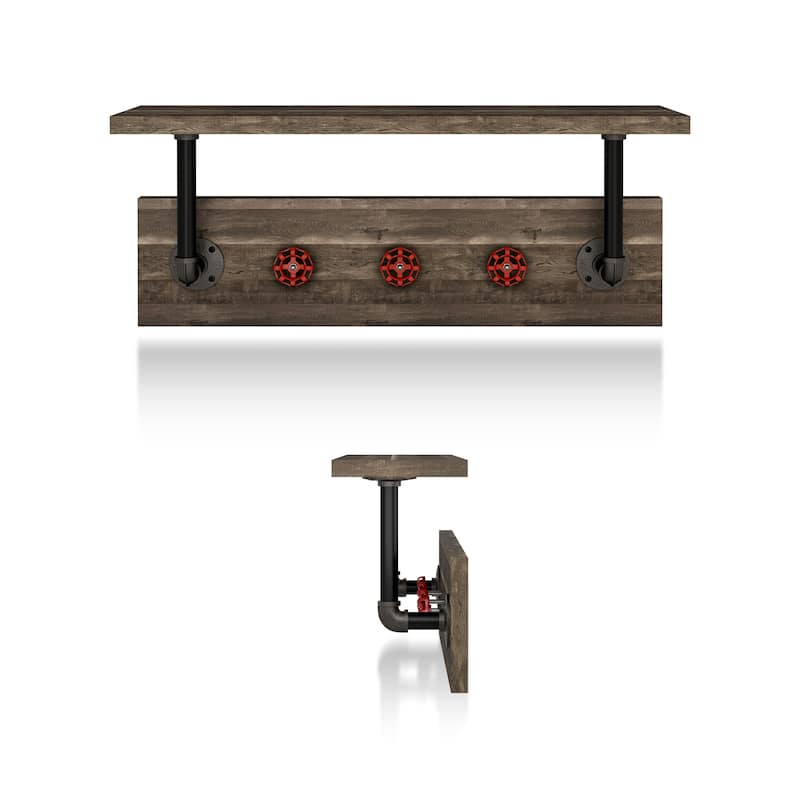 DH BASIC Industrial Reclaimed Oak Metal 3-Hook Wall Shelf by Denhour