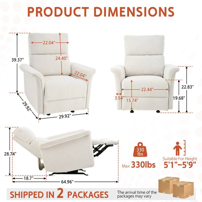 Rocker Recliner Chair - Manual Glider for Small Spaces, Nursery & Living Room