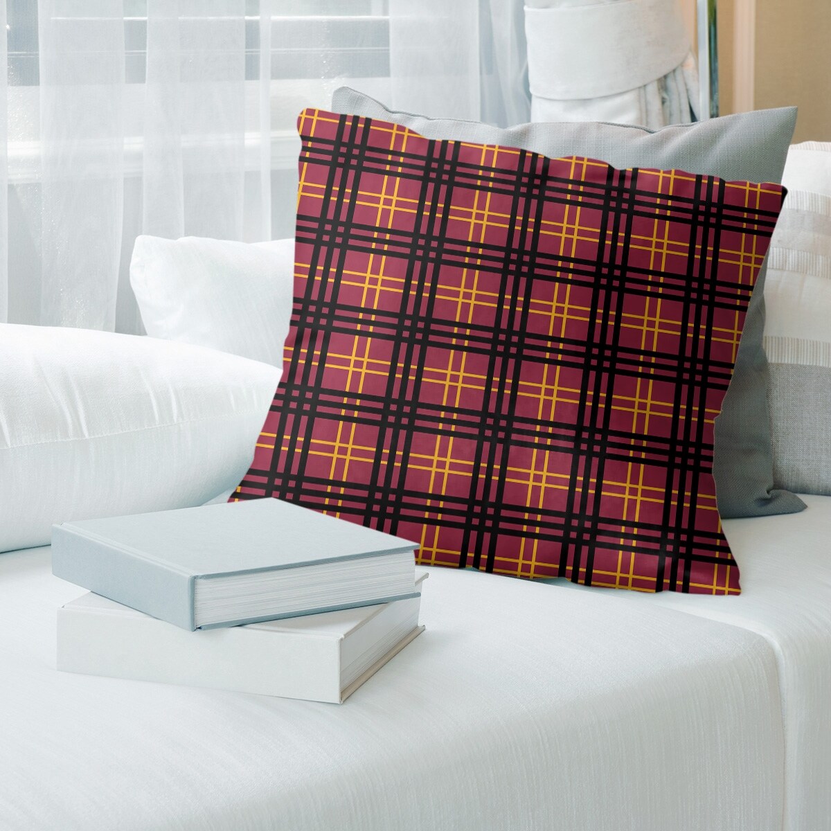 Red and black plaid throw pillows discount