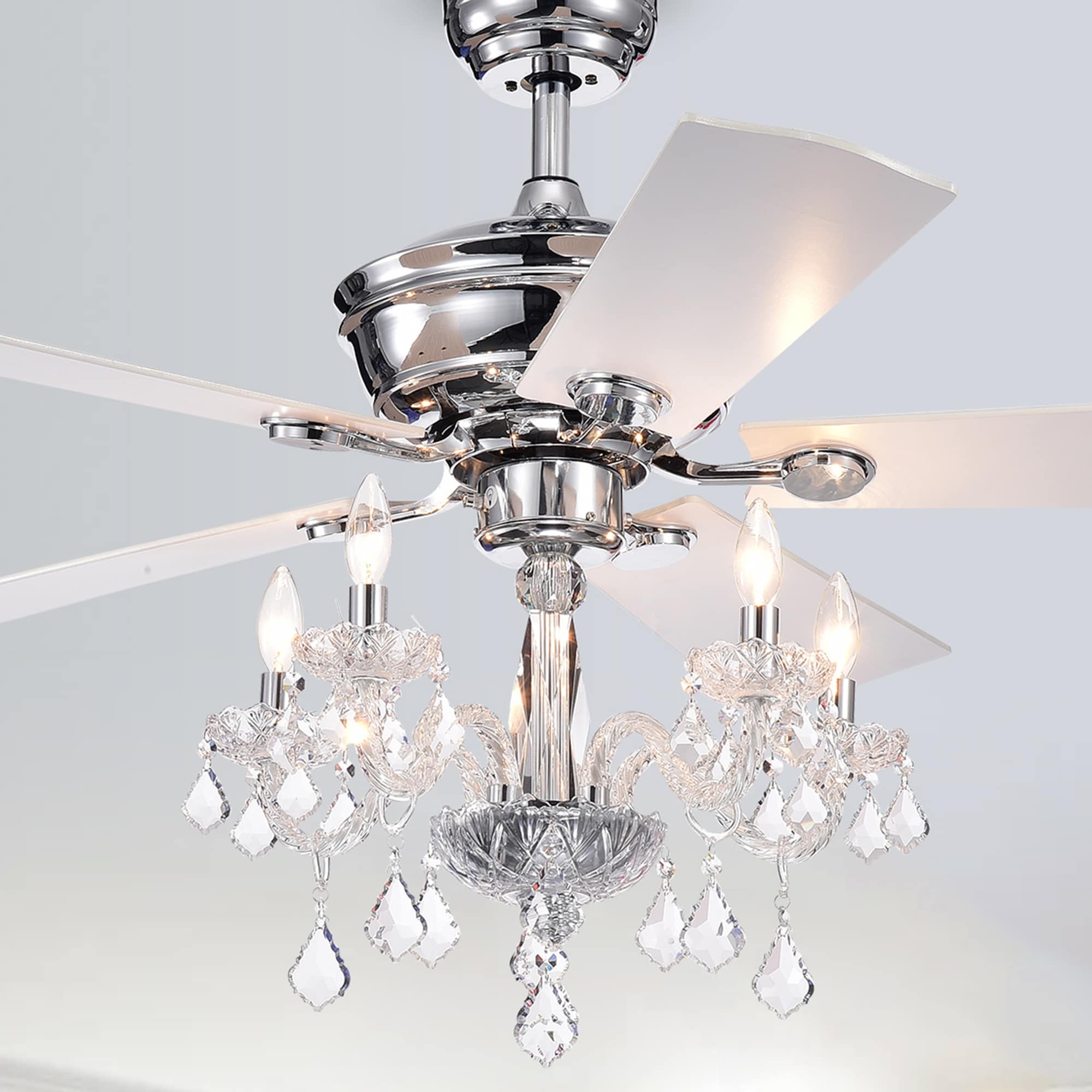 Havorand III 52-inch 5-light Chrome Lighted Ceiling Fans w/Crystal Branched Chandelier(Remote Controlled&2 Color Option Blades)