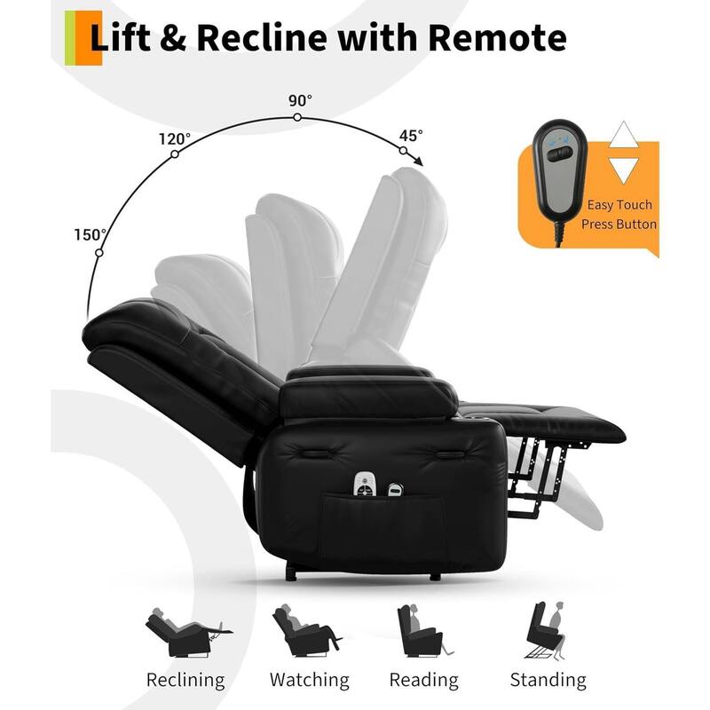 43.4" Heat and Massage Power Lift Recliner Chair with Cup Holder