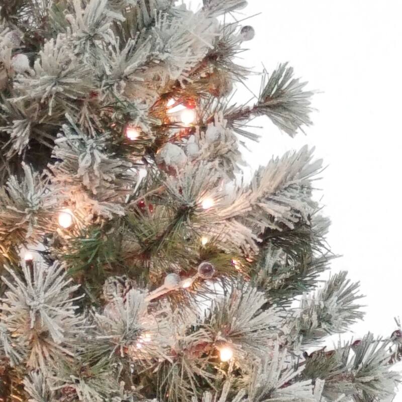 Puleo International 7.5' Pre-Lit Flocked Idaho Spruce Artificial Christmas Tree