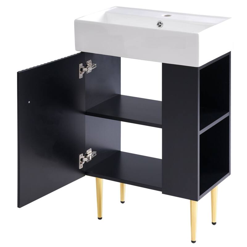 Compact 21.6" Bathroom Vanity with Free-Standing Cabinet, Soft-Close Door & Open Shelves